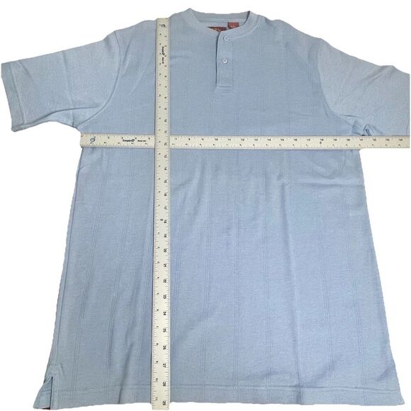 EZ’s by Haggar Mens Size M Light Blue Short Sleeve Henley Shirt Vertical Texture - Picture 6 of 7